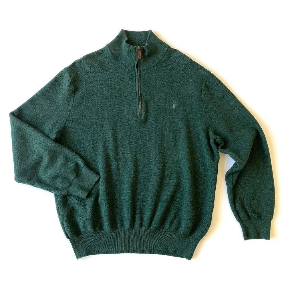 Polo Ralph Lauren XXL Green Pima Cotton 1/4 Zip Sweater